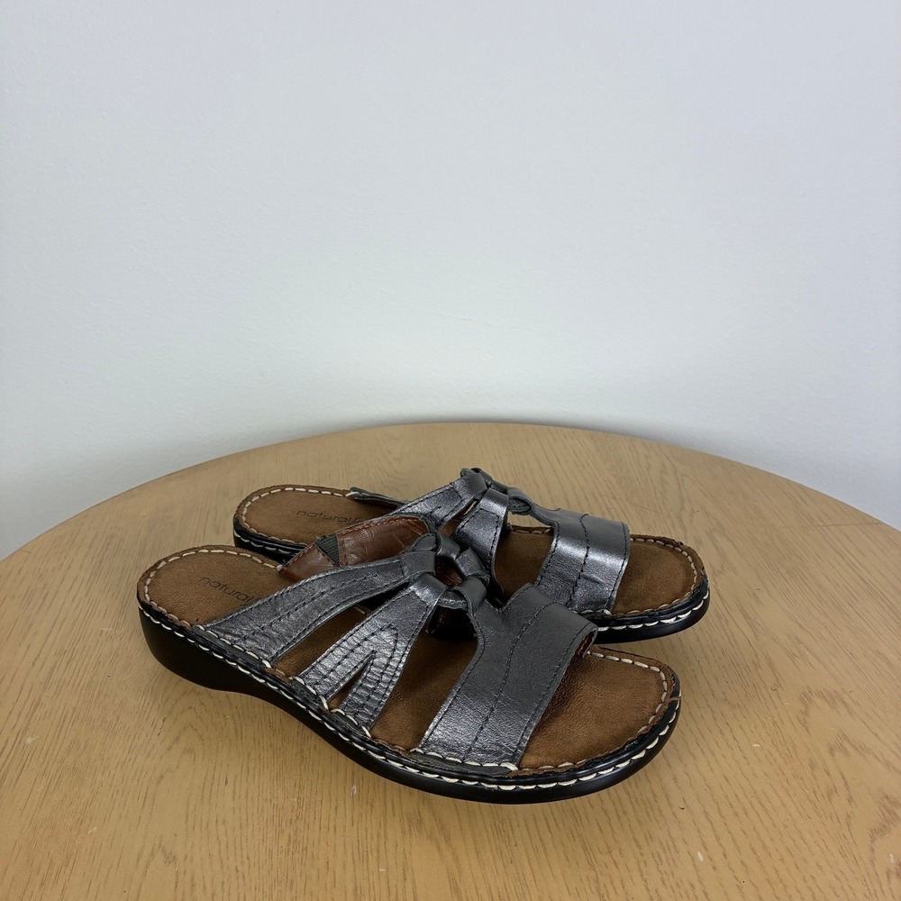 Natural Soul by Naturalizer Ceria Metallic Leather Slide Sandals Women's 7